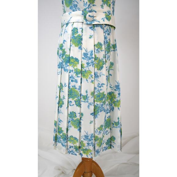 Vintage 50s 60s Dress MidCentury Spring Summer Floral Pleated Rockabilly Pin-Up - Picture 6 of 11
